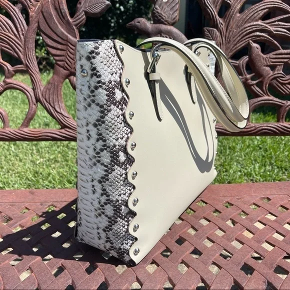 NWT Persaman NY Snake Embossed Leather Handbag Tote With Smaller Bag - Picture 7 of 14